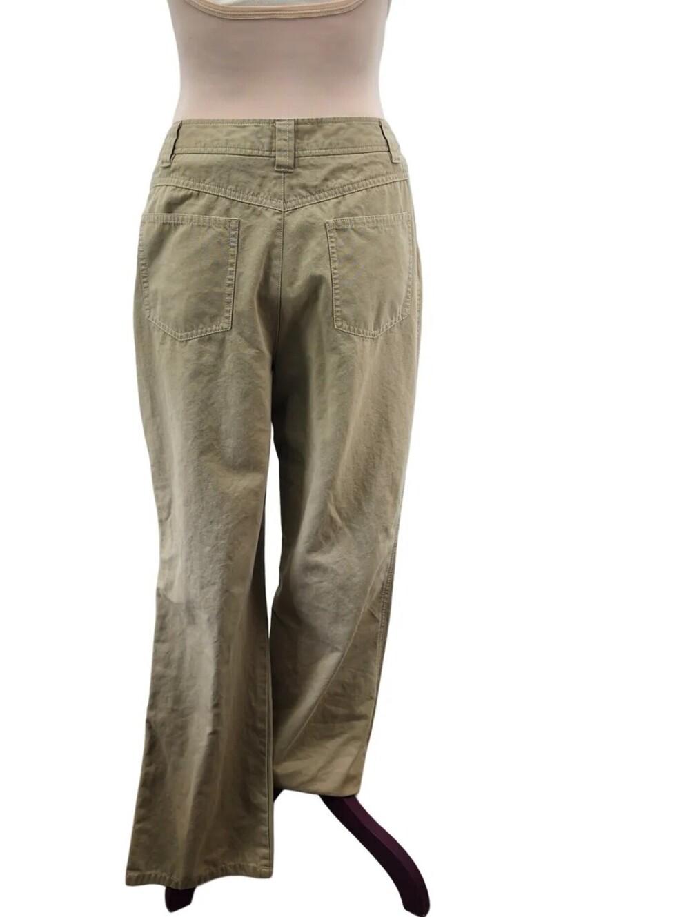 Y2K Khaki Wide Leg Workwear Pants Distressed Comfort Waist 16